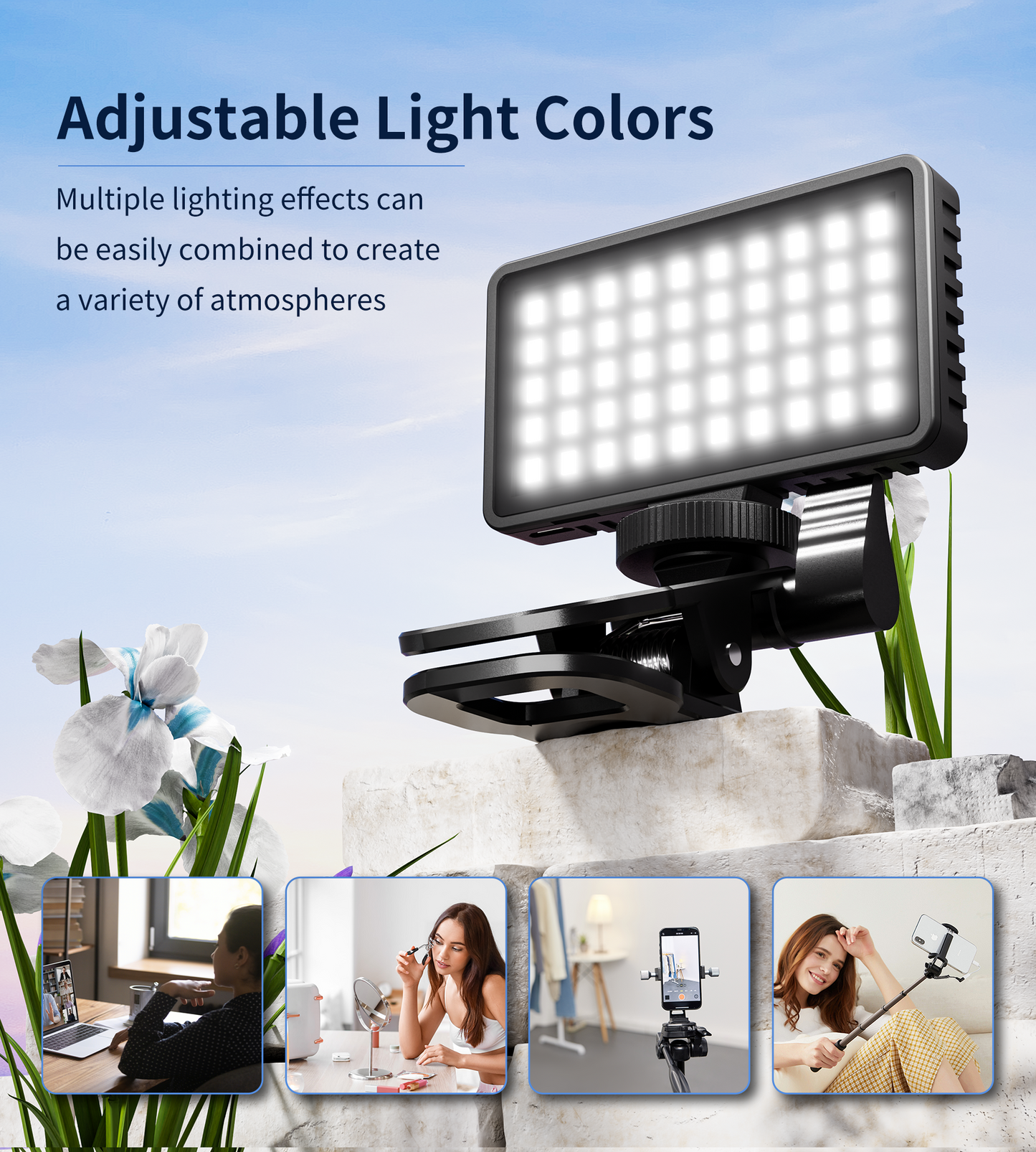 Small Selfie Light, Phone Light with Metal Hotshoe and Clip,40 LED Portable Rechargeable Single Color Video Light for Phones,iPhone, Laptops and Cameras, Selfie, Video Conference, TikTok