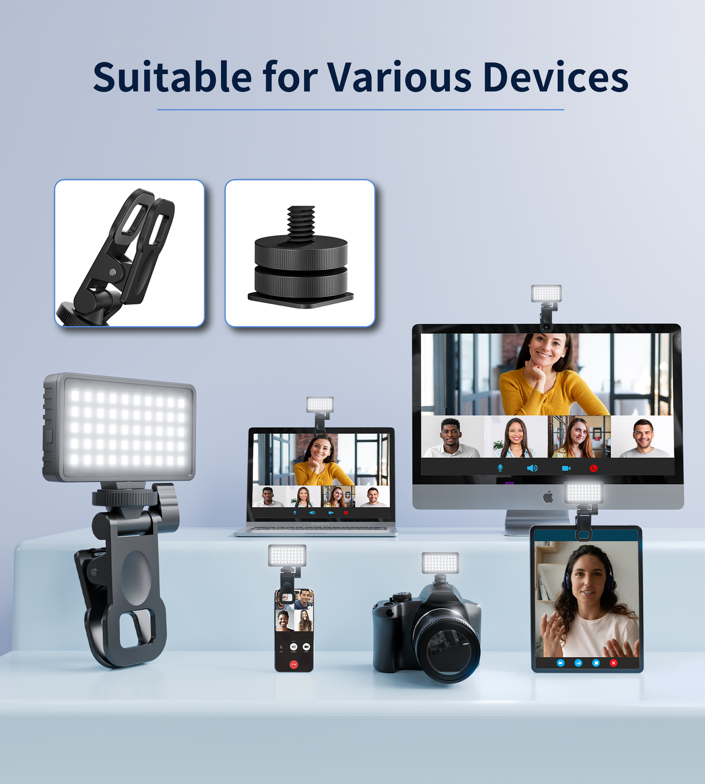 Small Selfie Light, Phone Light with Metal Hotshoe and Clip,40 LED Portable Rechargeable Single Color Video Light for Phones,iPhone, Laptops and Cameras, Selfie, Video Conference, TikTok