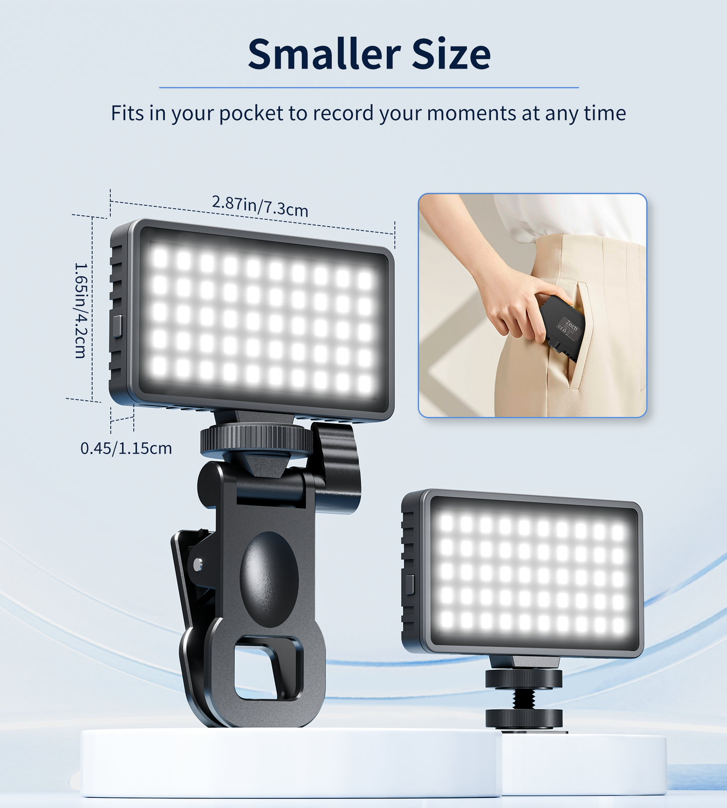 Small Selfie Light, Phone Light with Metal Hotshoe and Clip,40 LED Portable Rechargeable Single Color Video Light for Phones,iPhone, Laptops and Cameras, Selfie, Video Conference, TikTok