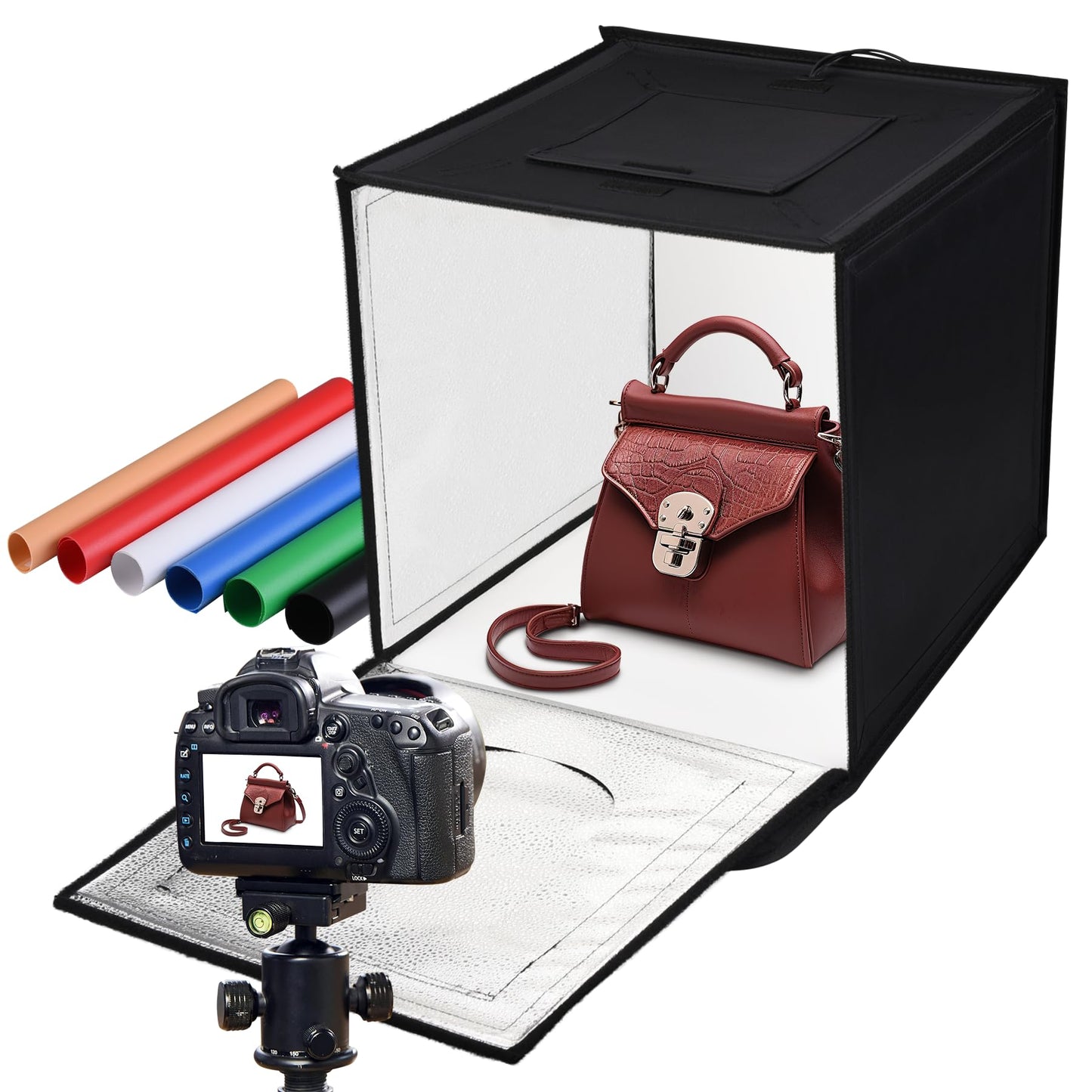 Photo Box Lightbox, Adjustable Color Temperature & Brightness Light Box Photography, Folding Portable Photography Shooting Tent, 6 Colors Backdrops, CRI97+