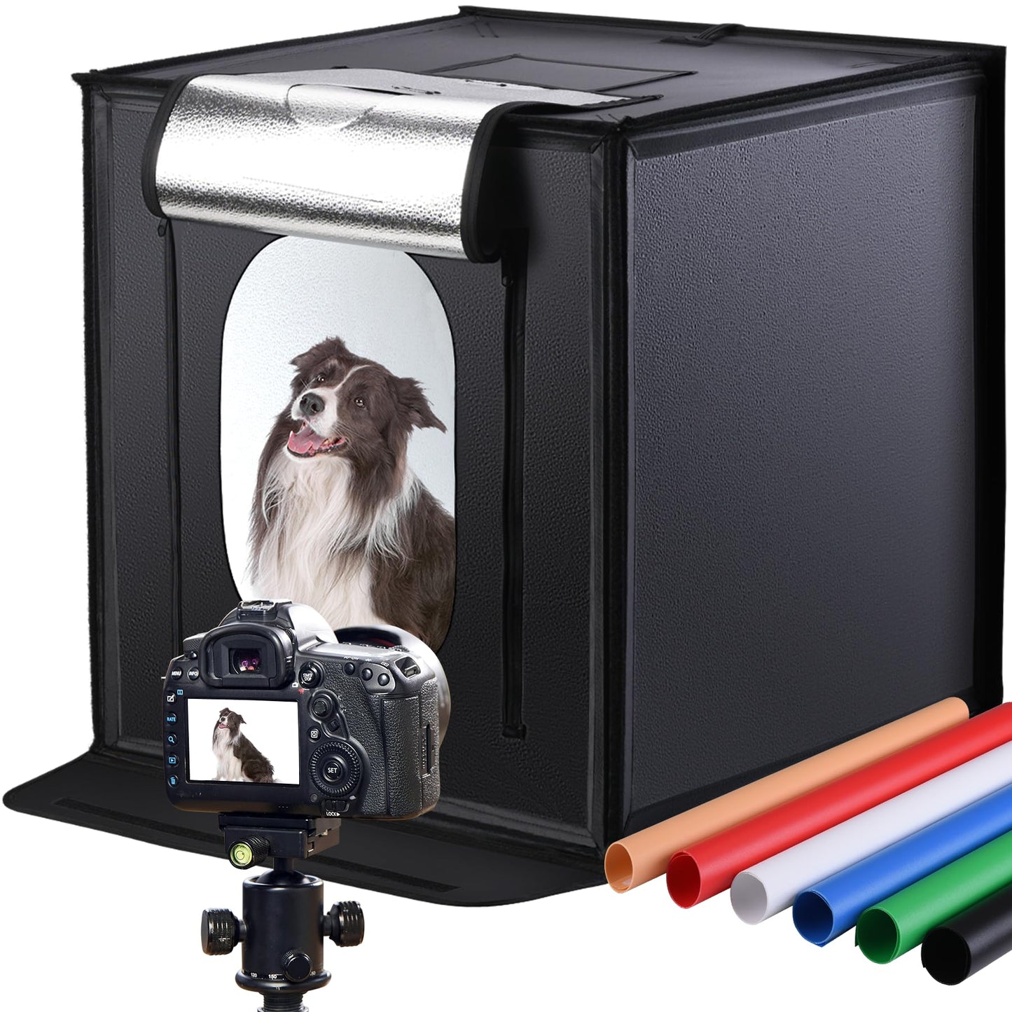 Photo Box Lightbox, Adjustable Color Temperature & Brightness Light Box Photography, Folding Portable Photography Shooting Tent, 6 Colors Backdrops, CRI97+