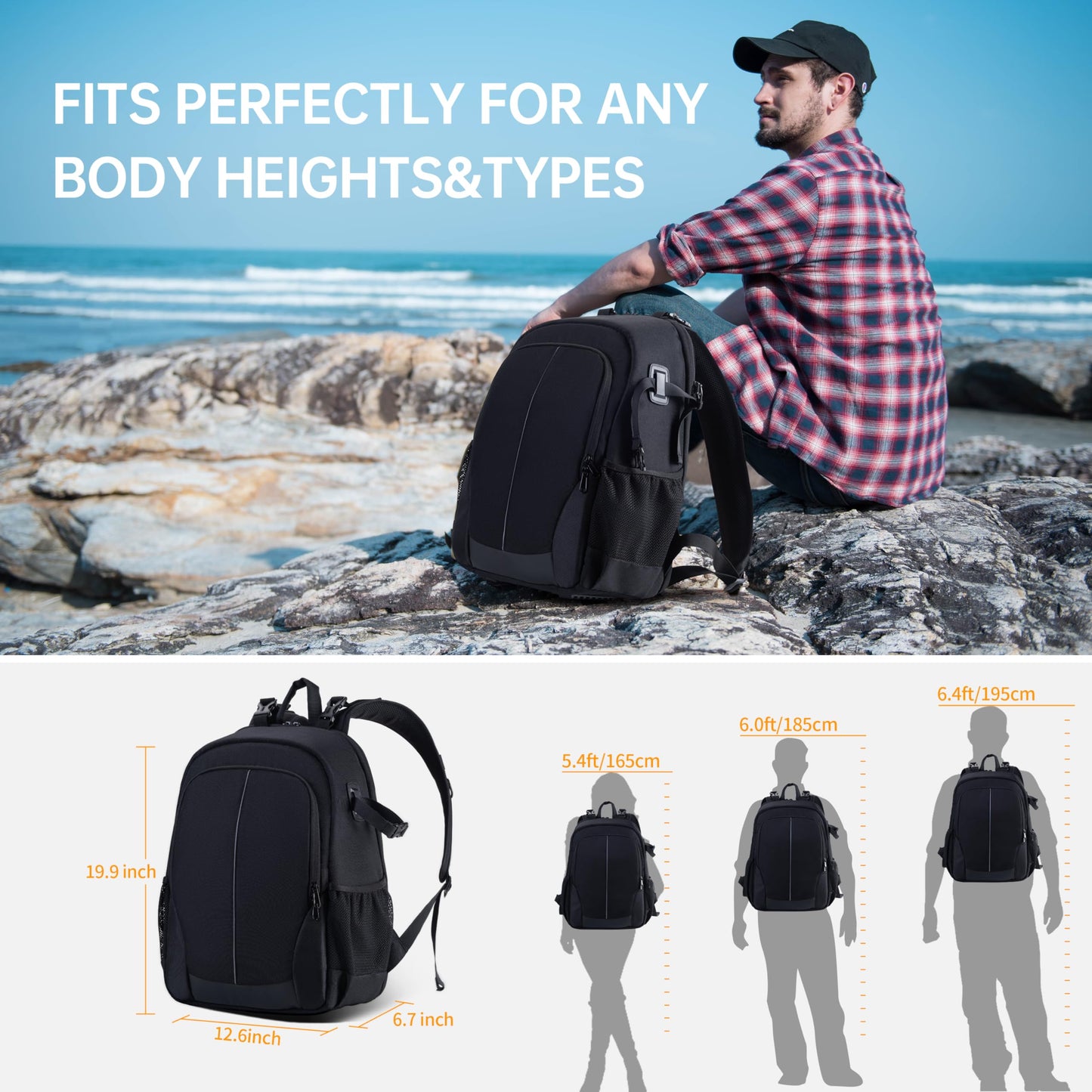 Camera Backpack Professional Camera Bag Waterproof Canvas Photography Backpack with Front Hard Shell&Laptop Compartment&Tripod Holder&Rain Cover Compatible with Canon/Nikon/Sony