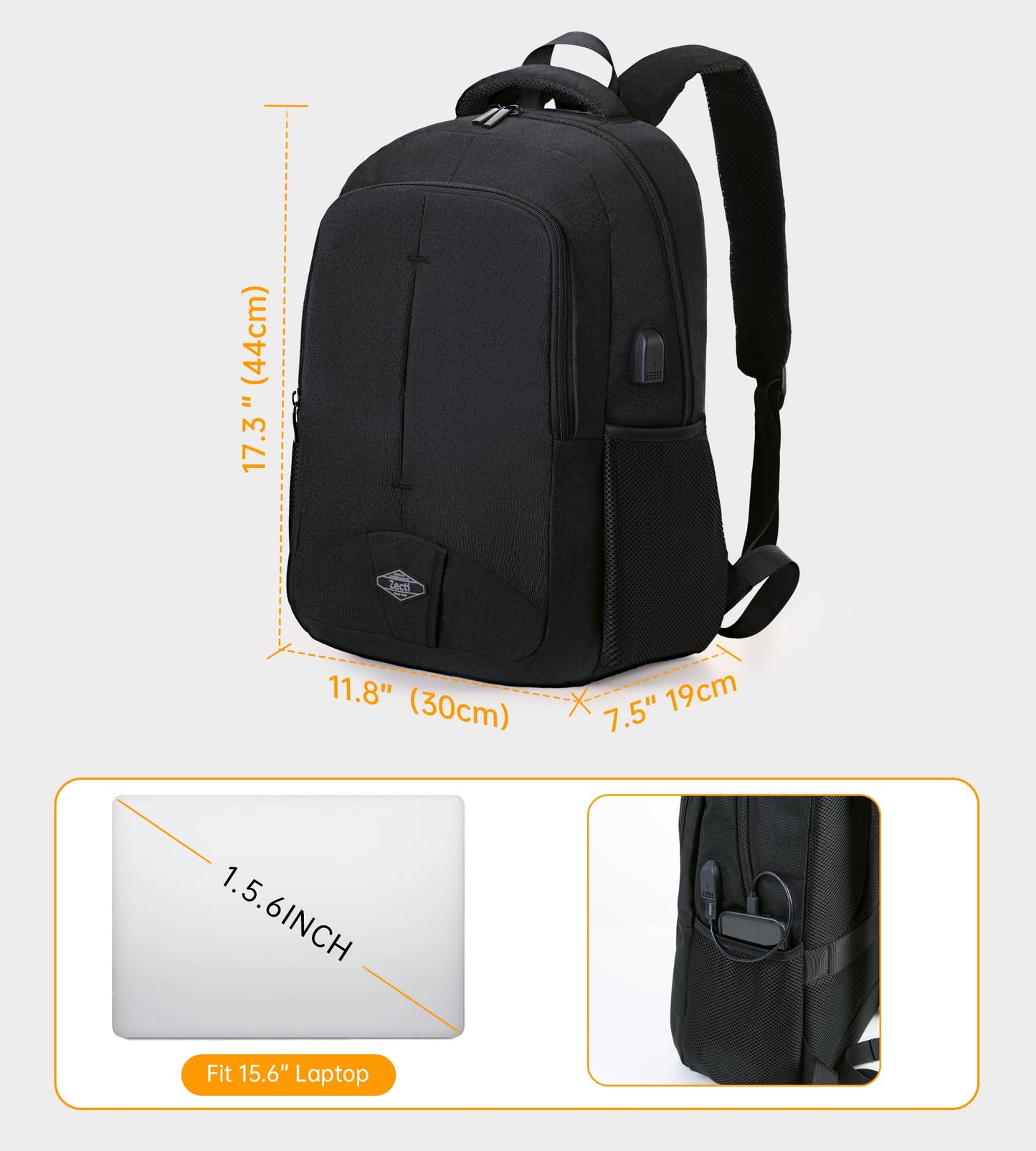 Travel Laptop Backpack for Men Women Durable Carry on Backpack for Work, Travel, College Bookbag or Laptop Bookbag with USB Charging Hole, Water Resistant, Large Capacity