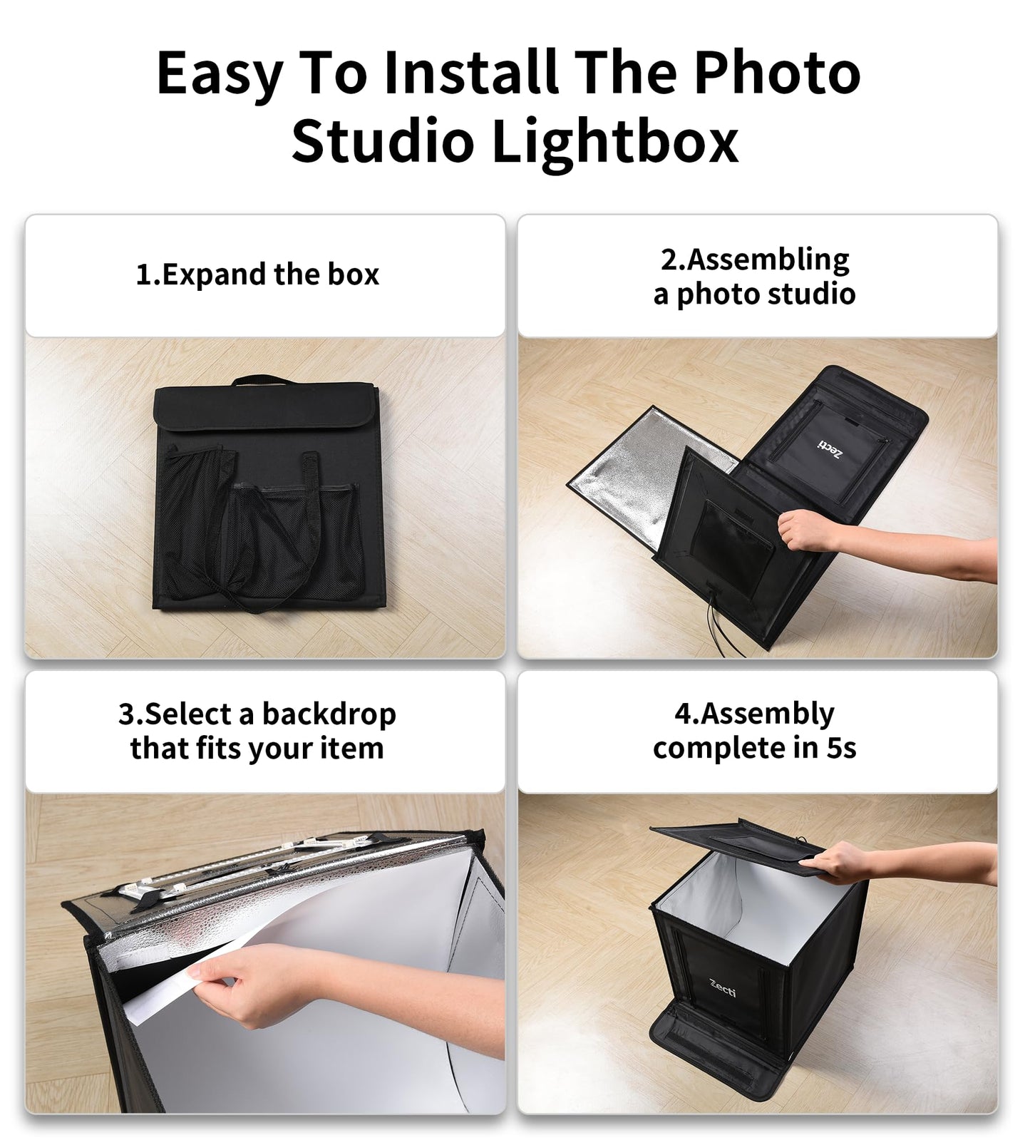 Photo Box Lightbox, Adjustable Color Temperature & Brightness Light Box Photography, Folding Portable Photography Shooting Tent, 6 Colors Backdrops, CRI97+