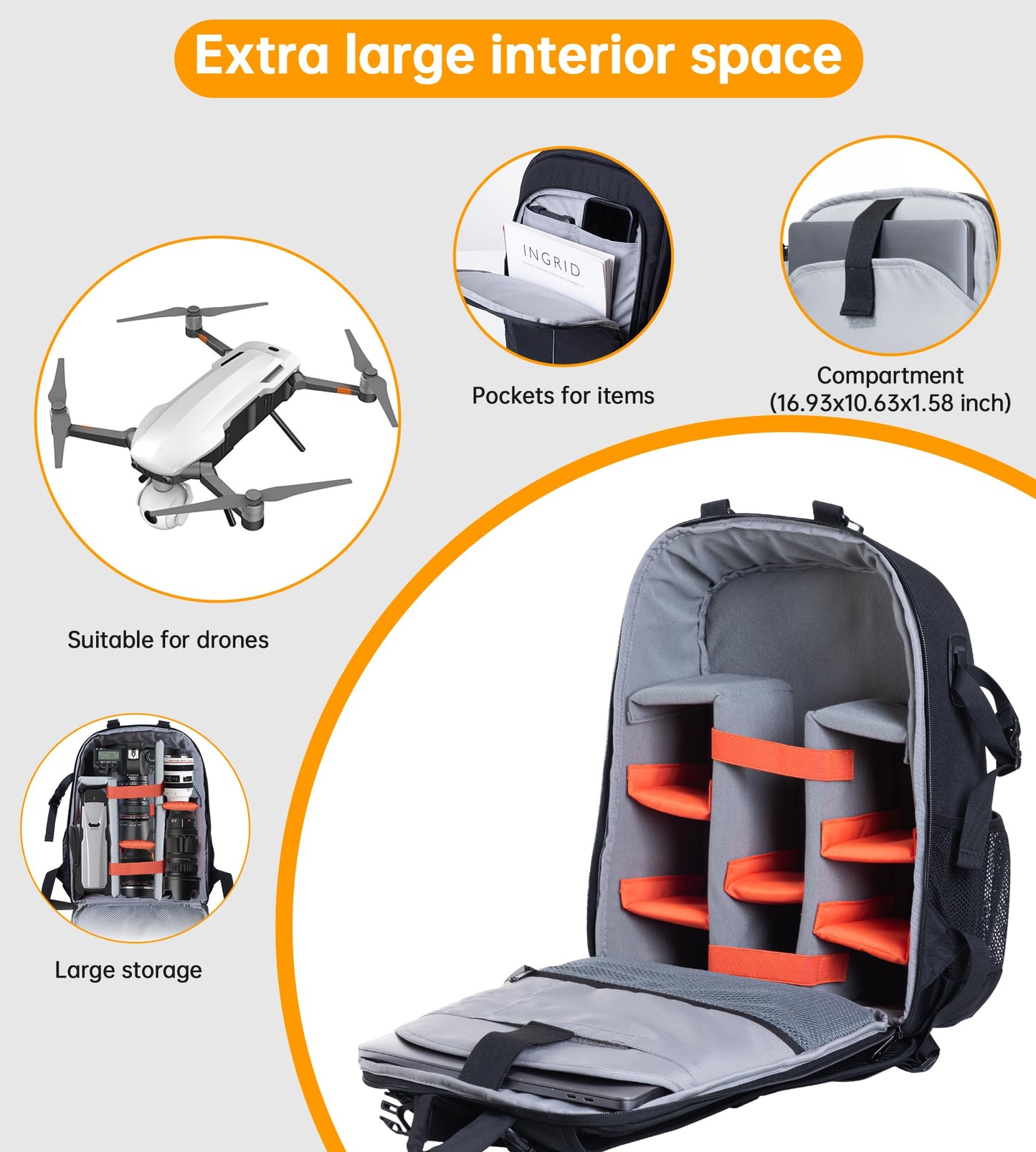 Camera Backpack Professional Camera Bag Waterproof Canvas Photography Backpack with Front Hard Shell&Laptop Compartment&Tripod Holder&Rain Cover Compatible with Canon/Nikon/Sony