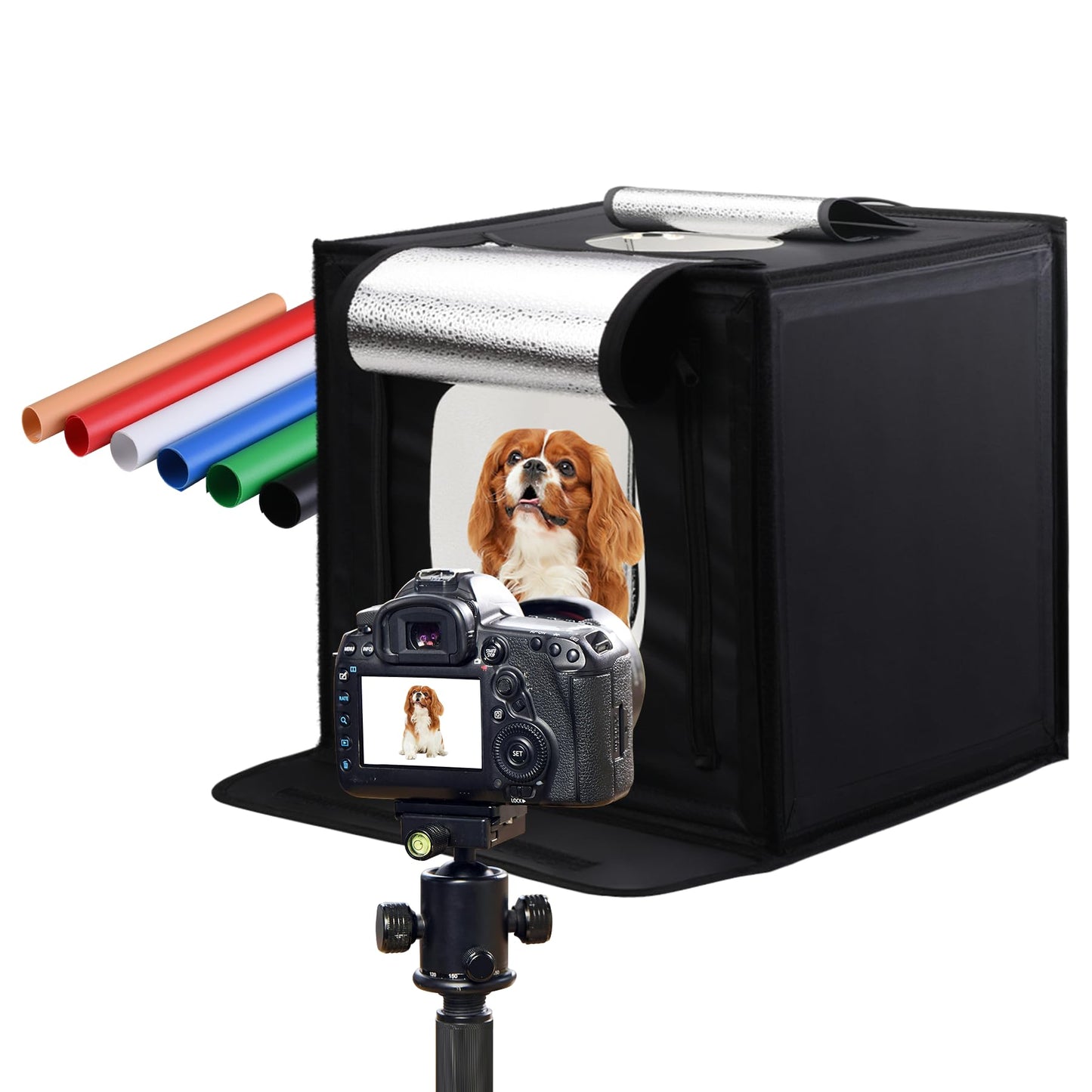 Photo Box Lightbox, Adjustable Color Temperature & Brightness Light Box Photography, Folding Portable Photography Shooting Tent, 6 Colors Backdrops, CRI97+