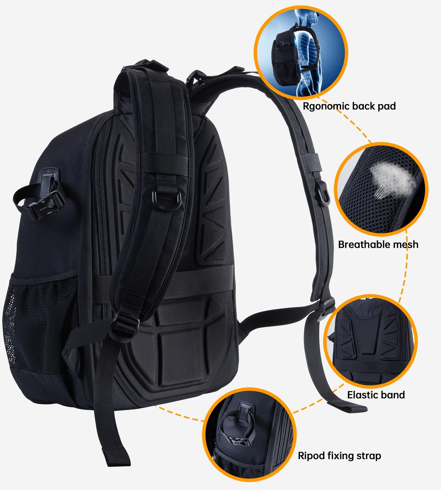 Camera Backpack Professional Camera Bag Waterproof Canvas Photography Backpack with Front Hard Shell&Laptop Compartment&Tripod Holder&Rain Cover Compatible with Canon/Nikon/Sony