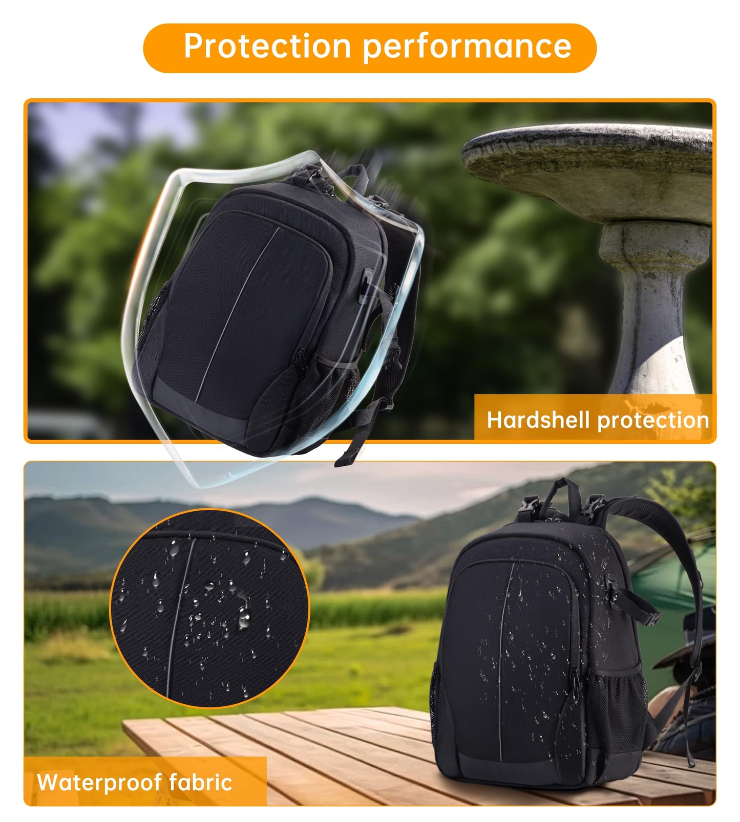 Camera Backpack Professional Camera Bag Waterproof Canvas Photography Backpack with Front Hard Shell&Laptop Compartment&Tripod Holder&Rain Cover Compatible with Canon/Nikon/Sony