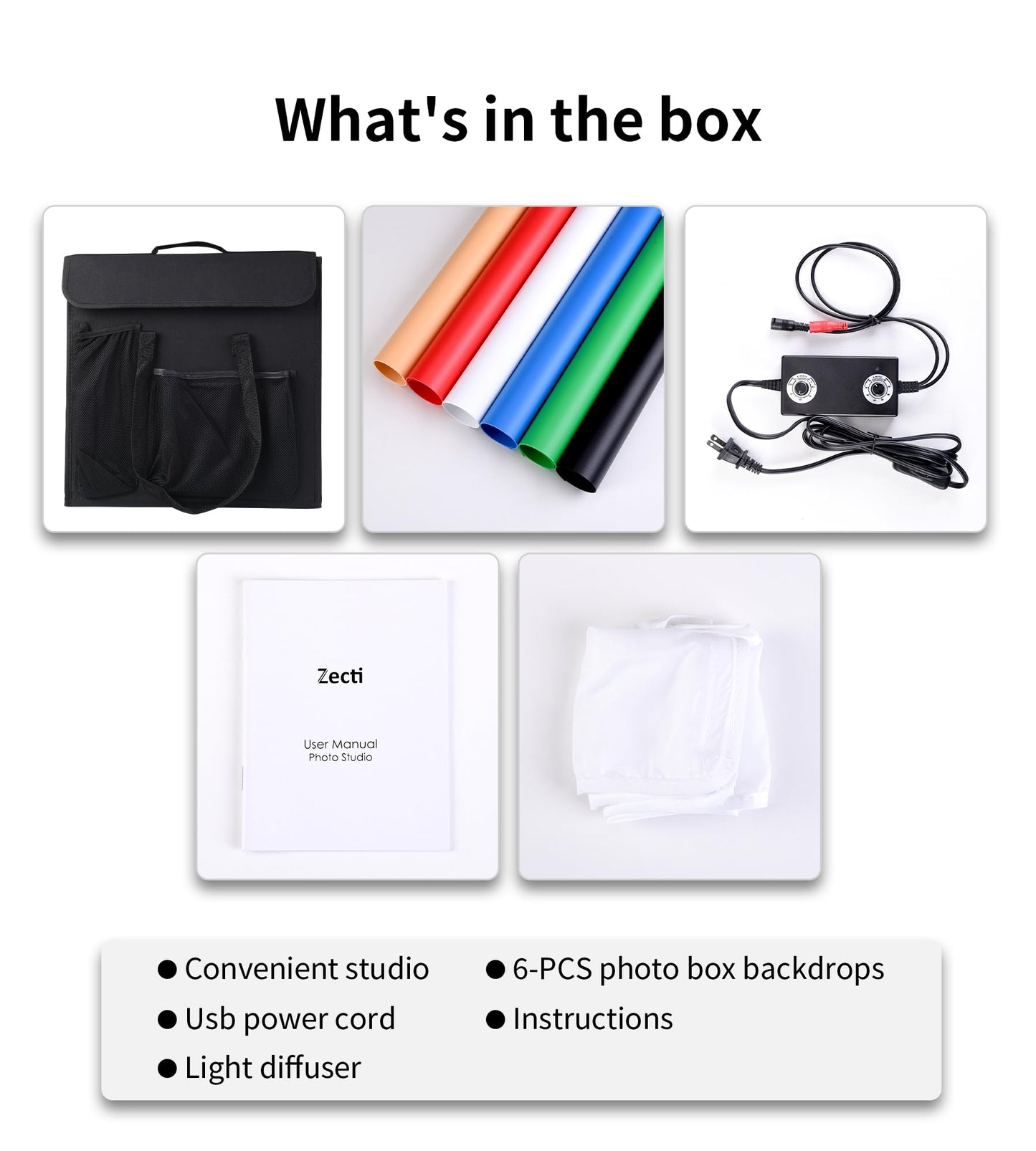 Photo Box Lightbox, Adjustable Color Temperature & Brightness Light Box Photography, Folding Portable Photography Shooting Tent, 6 Colors Backdrops, CRI97+