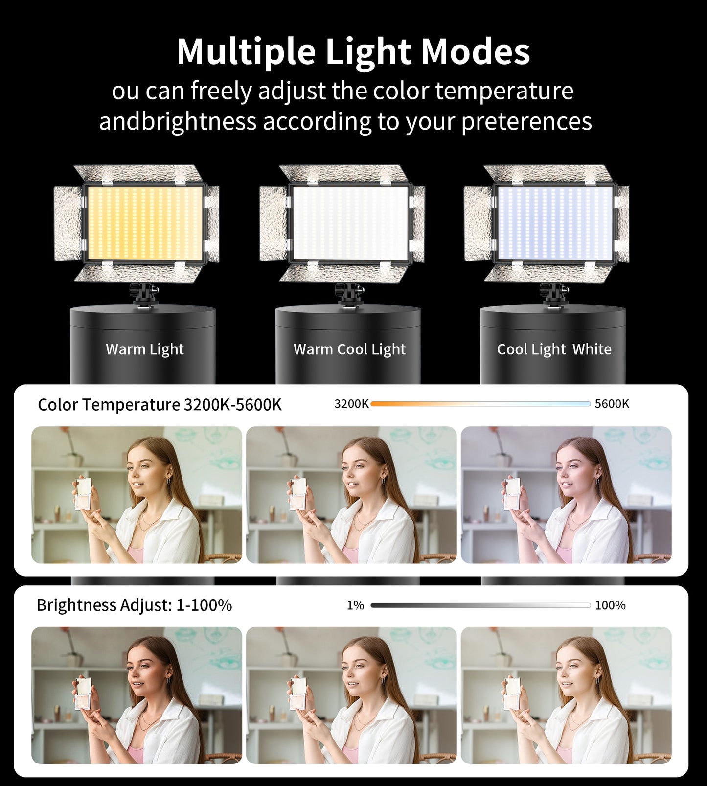 37W Video Light,520 LED Camera Light with Adjustable Sunshade,CRI>95 3200-5600K Portable Photography Lighting Suitable for Outdoor Photography Live Streaming Vlog