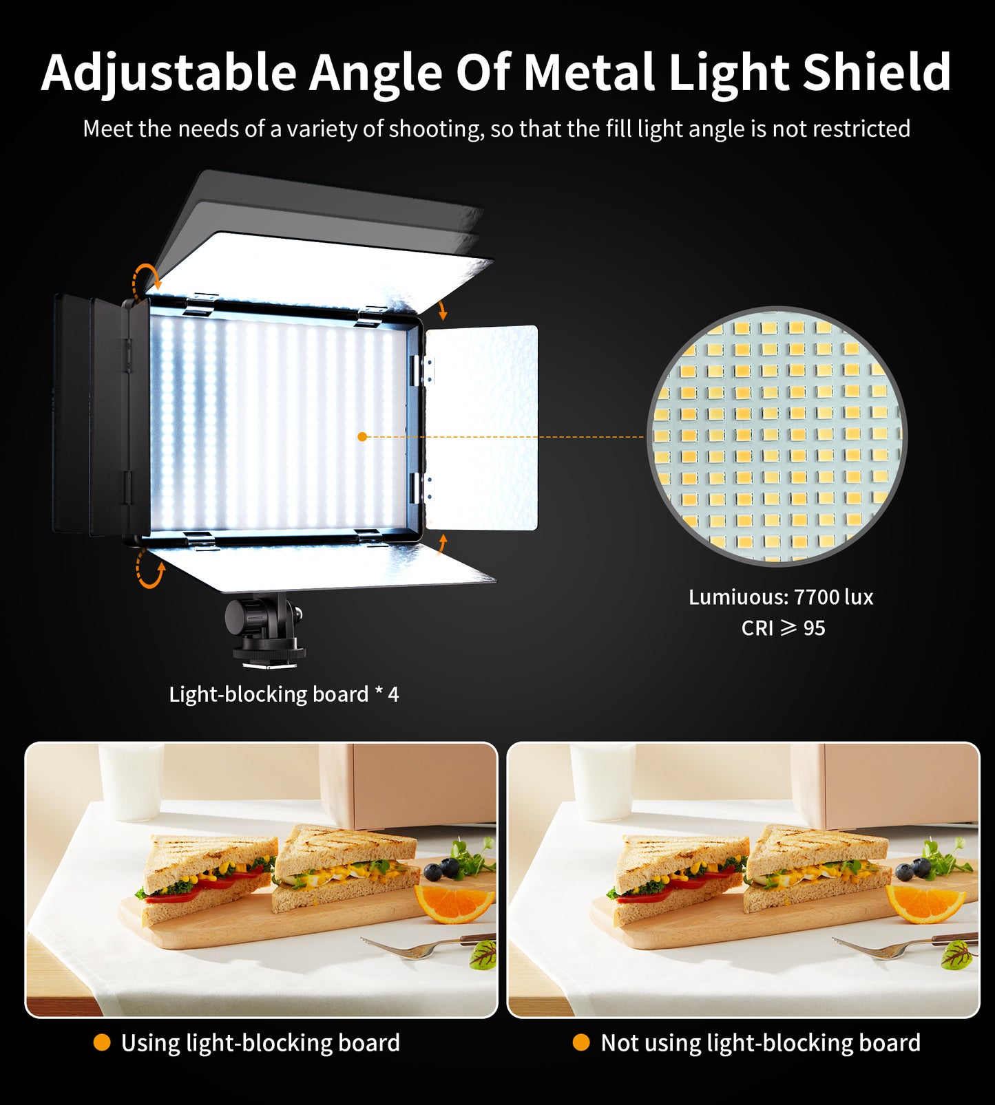 37W Video Light,520 LED Camera Light with Adjustable Sunshade,CRI>95 3200-5600K Portable Photography Lighting Suitable for Outdoor Photography Live Streaming Vlog