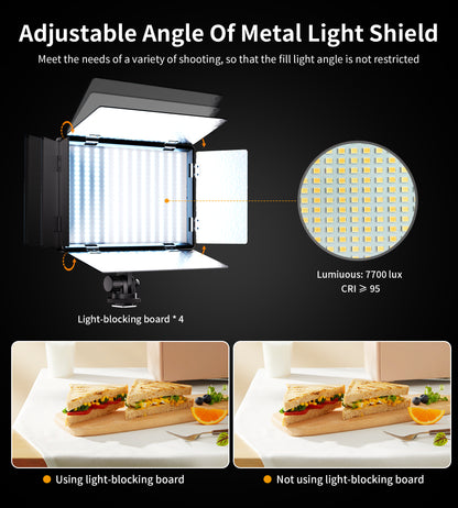 37W Video Light,520 LED Camera Light with Adjustable Sunshade,CRI>95 3200-5600K Portable Photography Lighting Suitable for Outdoor Photography Live Streaming Vlog