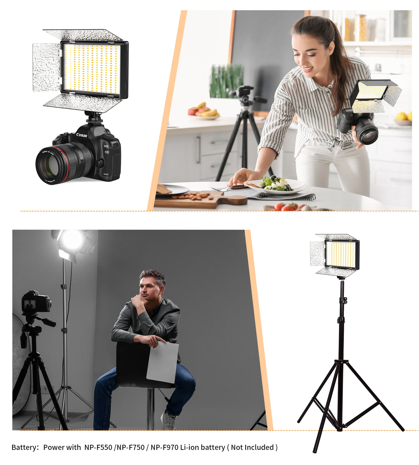37W Video Light,520 LED Camera Light with Adjustable Sunshade,CRI>95 3200-5600K Portable Photography Lighting Suitable for Outdoor Photography Live Streaming Vlog