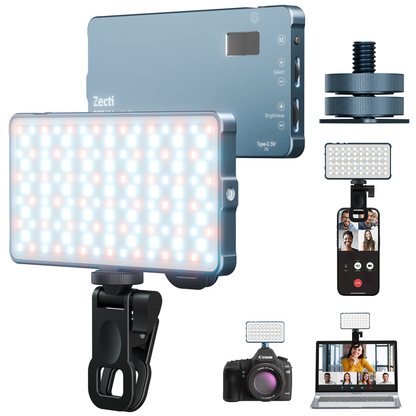 Selfie Light, Phone Light with Metal Hotshoe & Clip, 1500mAh Rechargeable 360° Full Color 21 Scenes RGB Video Light for Phones, iPhone, Laptops, Cameras, Selfie, Video Conference, TikTok