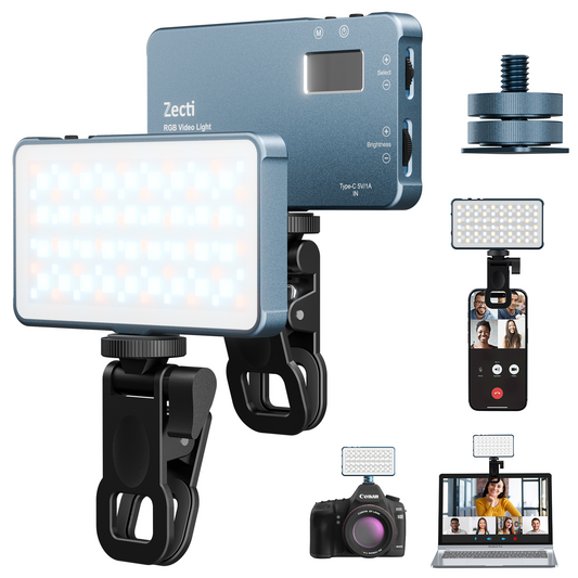 Selfie Light, Phone Light with Metal Hotshoe & Clip, 1500mAh Rechargeable 360° Full Color 21 Scenes RGB Video Light for Phones, iPhone, Laptops, Cameras, Selfie, Video Conference, TikTok