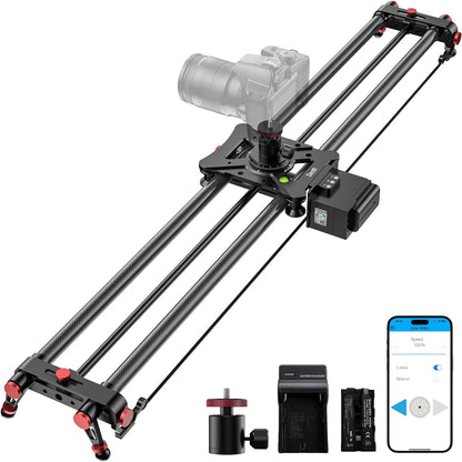 Camera Slider Motorized, Button/APP Dual Control, utomatic Round Trip, Time Lapse, Panoramic Shooting, Video Capture, Slider Smooth and Stable, 120°Panoramic Shooting, Carbon Fiber Tube
