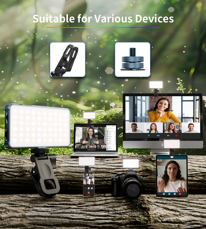 Selfie Light, Phone Light with Metal Hotshoe & Clip, 1500mAh Rechargeable 360° Full Color 21 Scenes RGB Video Light for Phones, iPhone, Laptops, Cameras, Selfie, Video Conference, TikTok