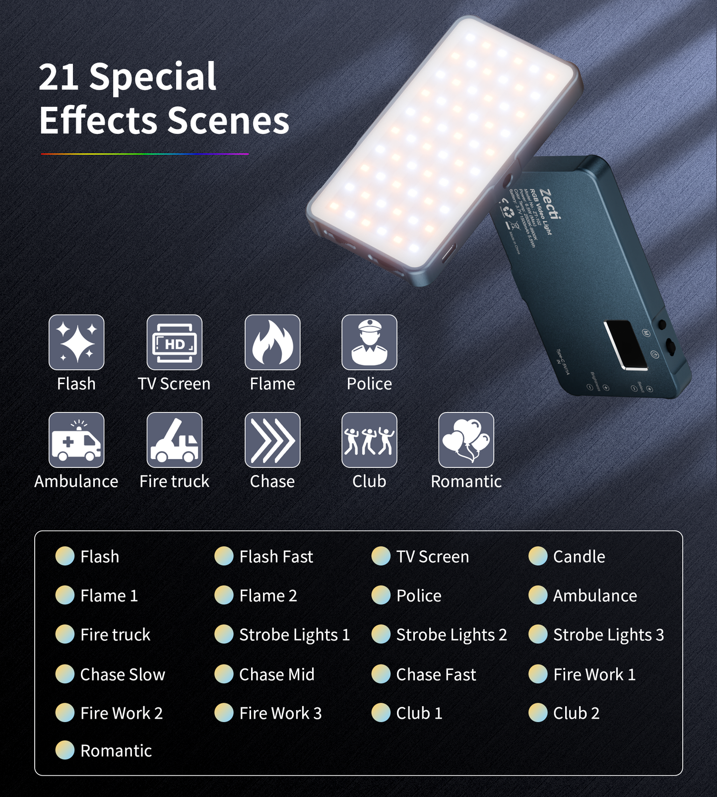 Selfie Light, Phone Light with Metal Hotshoe & Clip, 1500mAh Rechargeable 360° Full Color 21 Scenes RGB Video Light for Phones, iPhone, Laptops, Cameras, Selfie, Video Conference, TikTok