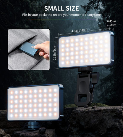 Selfie Light, Phone Light with Metal Hotshoe & Clip, 1500mAh Rechargeable 360° Full Color 21 Scenes RGB Video Light for Phones, iPhone, Laptops, Cameras, Selfie, Video Conference, TikTok