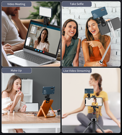Selfie Light, Phone Light with Metal Hotshoe & Clip, 1500mAh Rechargeable 360° Full Color 21 Scenes RGB Video Light for Phones, iPhone, Laptops, Cameras, Selfie, Video Conference, TikTok