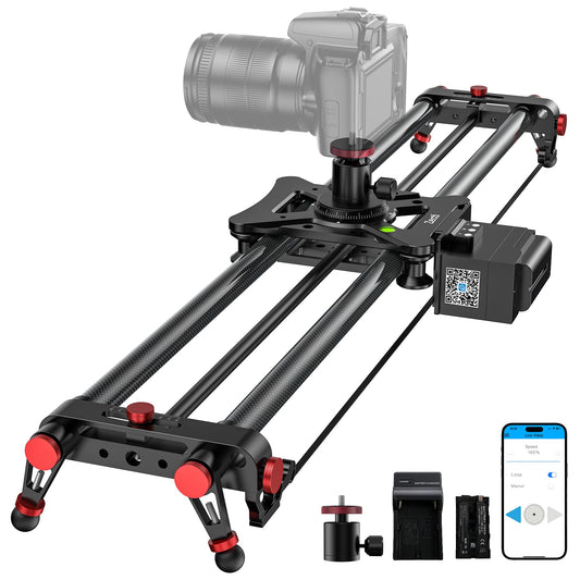 Camera Slider Motorized, Button/APP Dual Control, utomatic Round Trip, Time Lapse, Panoramic Shooting, Video Capture, Slider Smooth and Stable, 120°Panoramic Shooting, Carbon Fiber Tube