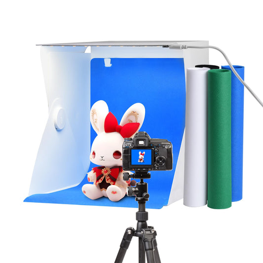 Light Box Photography Portable Folding Photography Light Tent Kit with LED Light 4 Colors Backgrounds for Necklaces, Rings, Watch, Cosmetics