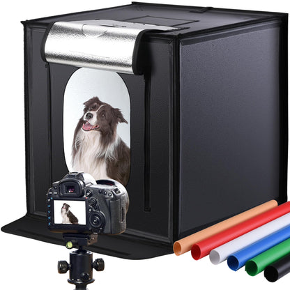 Photo Box Lightbox, Adjustable Color Temperature & Brightness Light Box Photography, Folding Portable Photography Shooting Tent, 6 Colors Backdrops, CRI97+