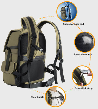 Camera Backpack Bag Waterproof for DSLR/SLR/Mirrorless Photography with Tripod Holder & Removable Modular Inserts & Laptop Compartment Compatible with Canon, Nikon, Sony, Fuji