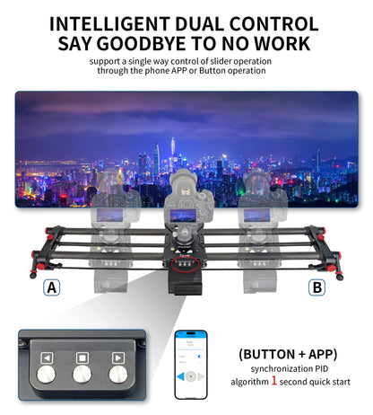 Camera Slider Motorized, Button/APP Dual Control, utomatic Round Trip, Time Lapse, Panoramic Shooting, Video Capture, Slider Smooth and Stable, 120°Panoramic Shooting, Carbon Fiber Tube