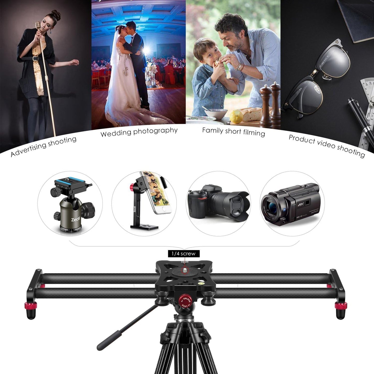 Camera Slider Adjustable Carbon Fiber Camera Dolly Track Slider Video Stabilizer Rail for Camera DSLR Video Movie Photography Camcorder Stabili & phone