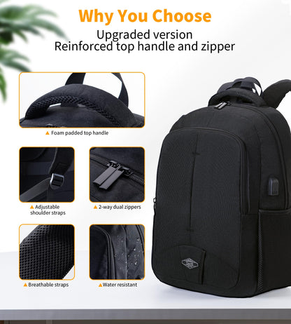 Travel Laptop Backpack for Men Women Durable Carry on Backpack for Work, Travel, College Bookbag or Laptop Bookbag with USB Charging Hole, Water Resistant, Large Capacity