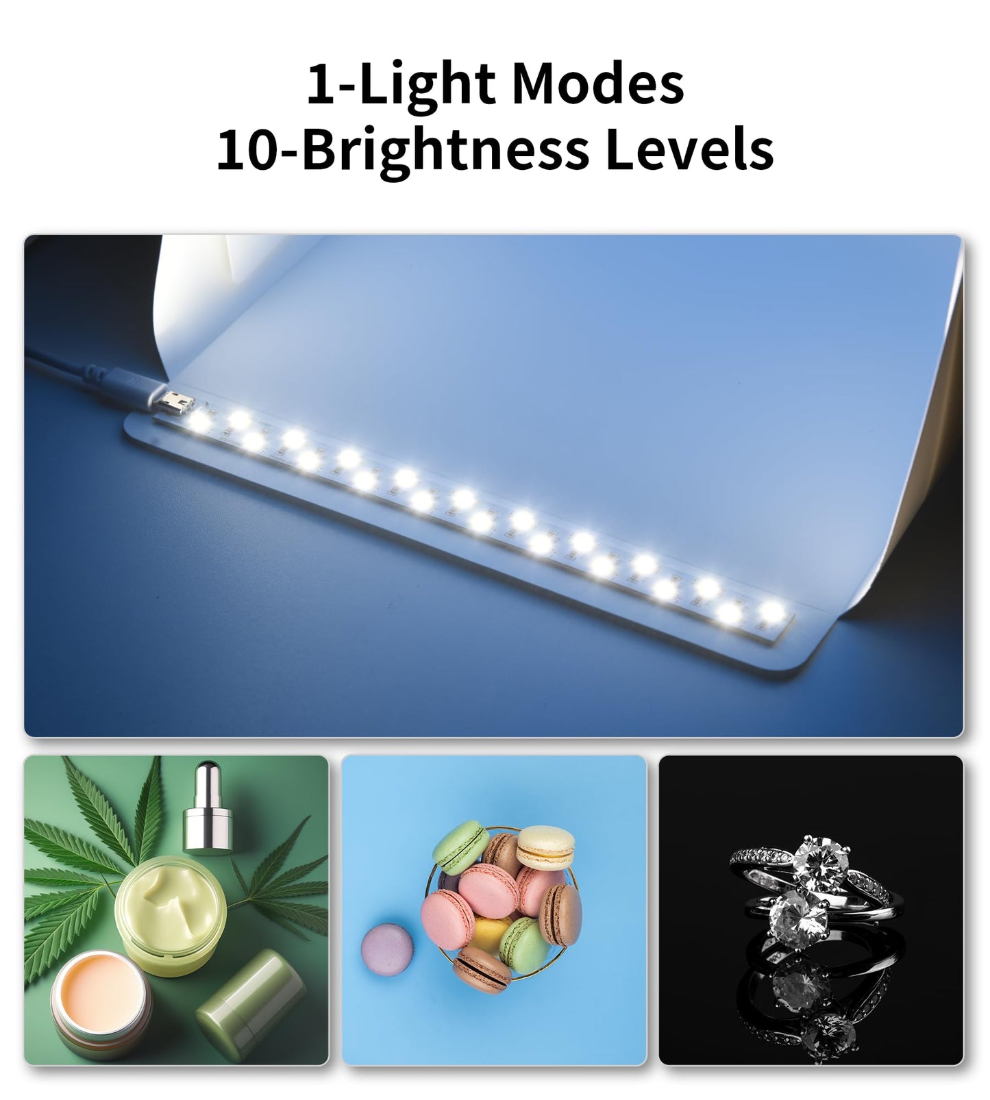 Light Box Photography Portable Folding Photography Light Tent Kit with LED Light 4 Colors Backgrounds for Necklaces, Rings, Watch, Cosmetics