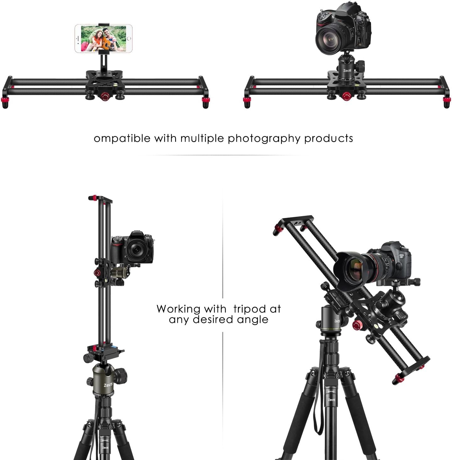 Camera Slider Adjustable Carbon Fiber Camera Dolly Track Slider Video Stabilizer Rail for Camera DSLR Video Movie Photography Camcorder Stabili & phone