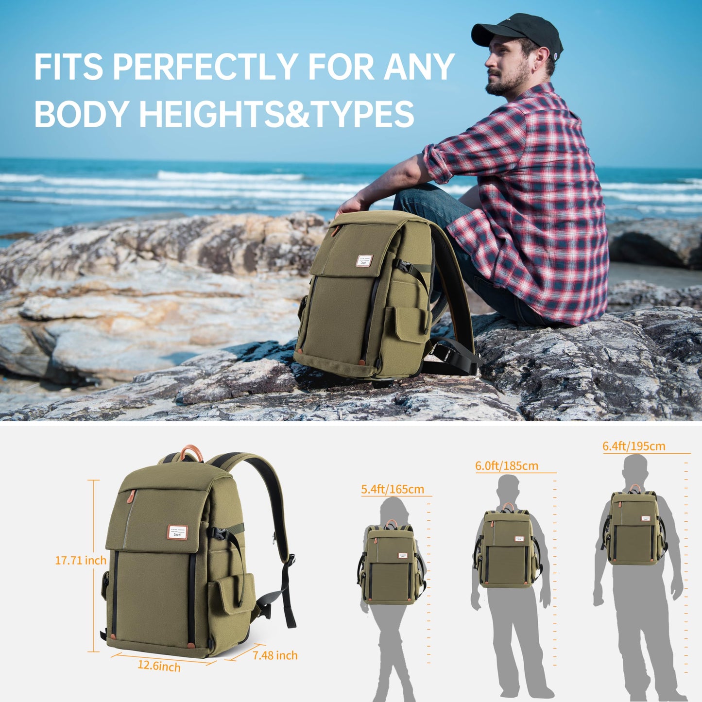 Camera Backpack Bag Waterproof for DSLR/SLR/Mirrorless Photography with Tripod Holder & Removable Modular Inserts & Laptop Compartment Compatible with Canon, Nikon, Sony, Fuji