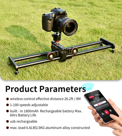 Camera Slider Dolly 【Upgraded Version】 Silent Movement 0-100 Speed Motorized Camera Slider Car with APP Control, Video Mode & Time Lapse Compatible with DSLR Camera, Camcorder, Gopro and Phone