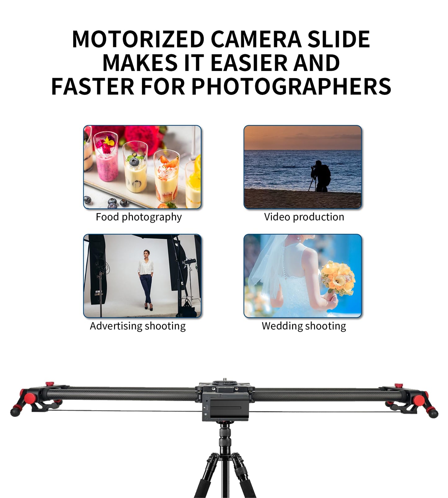 Camera Slider Motorized, Button/APP Dual Control, utomatic Round Trip, Time Lapse, Panoramic Shooting, Video Capture, Slider Smooth and Stable, 120°Panoramic Shooting, Carbon Fiber Tube