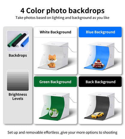 Light Box Photography Portable Folding Photography Light Tent Kit with LED Light 4 Colors Backgrounds for Necklaces, Rings, Watch, Cosmetics