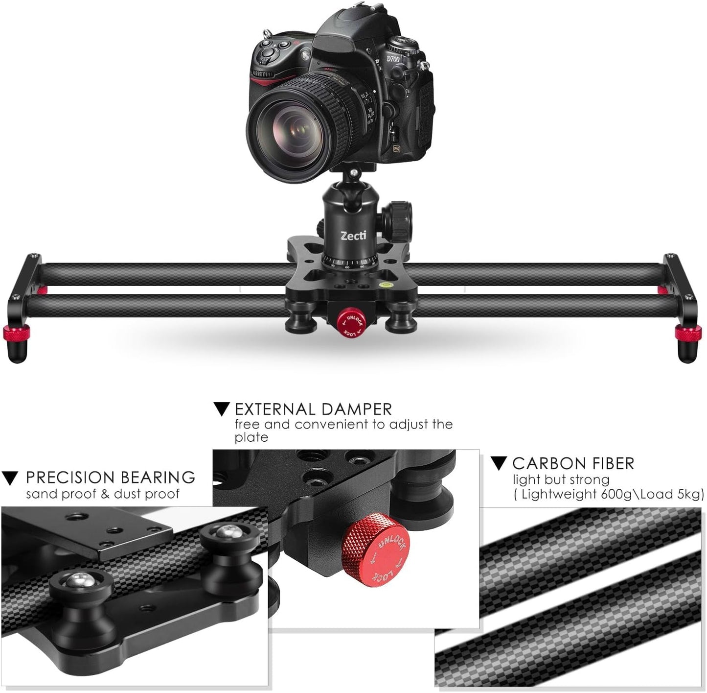 Camera Slider Adjustable Carbon Fiber Camera Dolly Track Slider Video Stabilizer Rail for Camera DSLR Video Movie Photography Camcorder Stabili & phone
