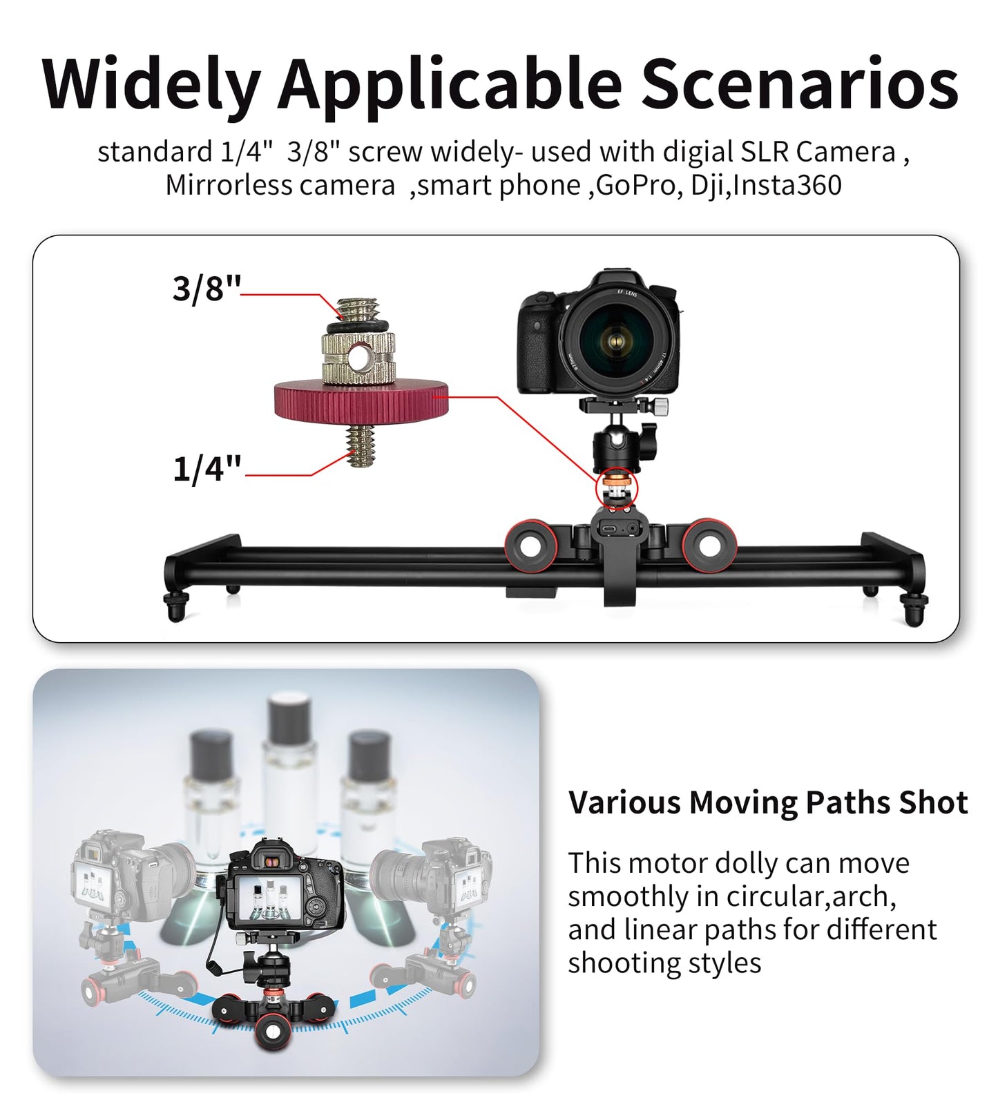 Camera Slider Dolly 【Upgraded Version】 Silent Movement 0-100 Speed Motorized Camera Slider Car with APP Control, Video Mode & Time Lapse Compatible with DSLR Camera, Camcorder, Gopro and Phone