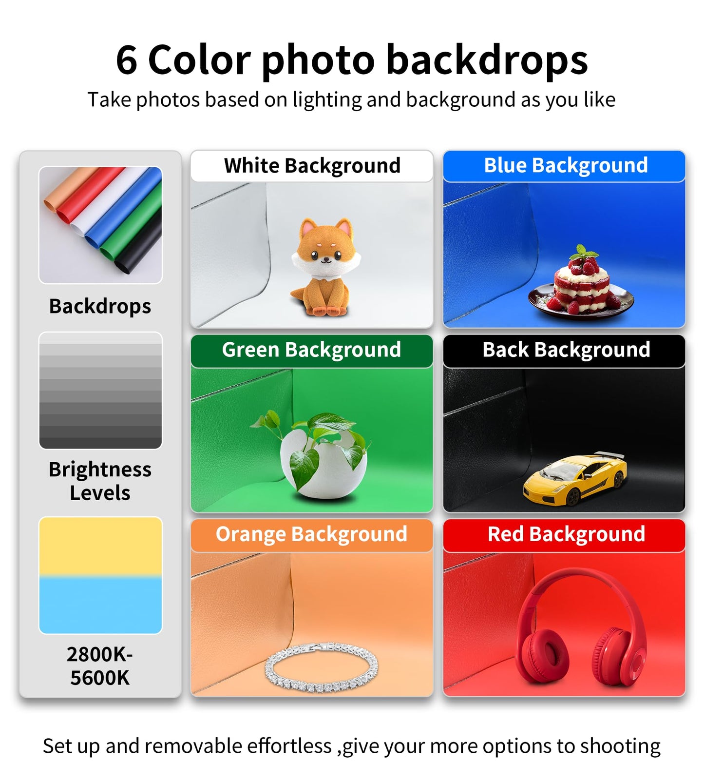 Light Box Photography Photo Shooting Tent kit,Portable Folding Photography Light Tent with CRI >95 120pcs LED Light & 6-Color Backgrounds