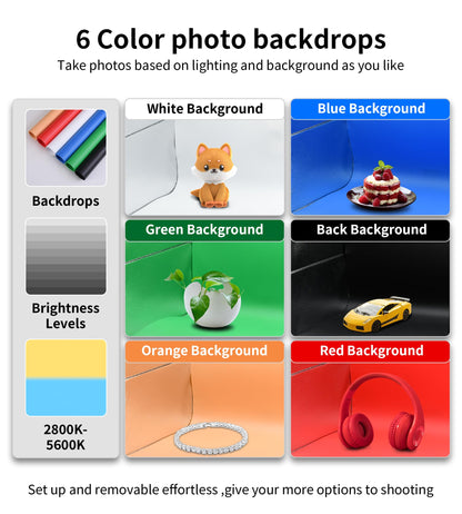 Light Box Photography Photo Shooting Tent kit,Portable Folding Photography Light Tent with CRI >95 120pcs LED Light & 6-Color Backgrounds