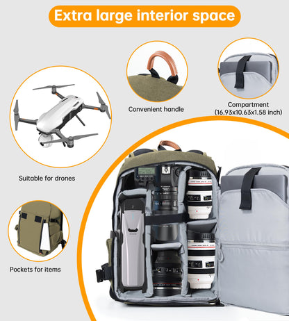 Camera Backpack Bag Waterproof for DSLR/SLR/Mirrorless Photography with Tripod Holder & Removable Modular Inserts & Laptop Compartment Compatible with Canon, Nikon, Sony, Fuji