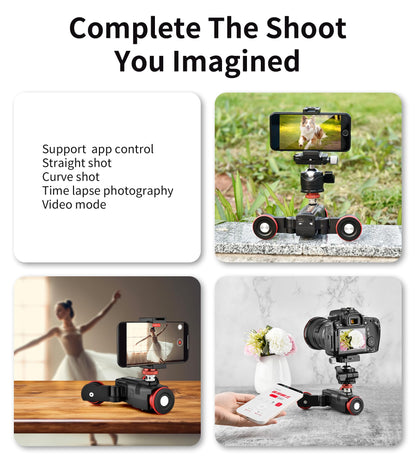 Camera Slider Dolly 【Upgraded Version】 Silent Movement 0-100 Speed Motorized Camera Slider Car with APP Control, Video Mode & Time Lapse Compatible with DSLR Camera, Camcorder, Gopro and Phone