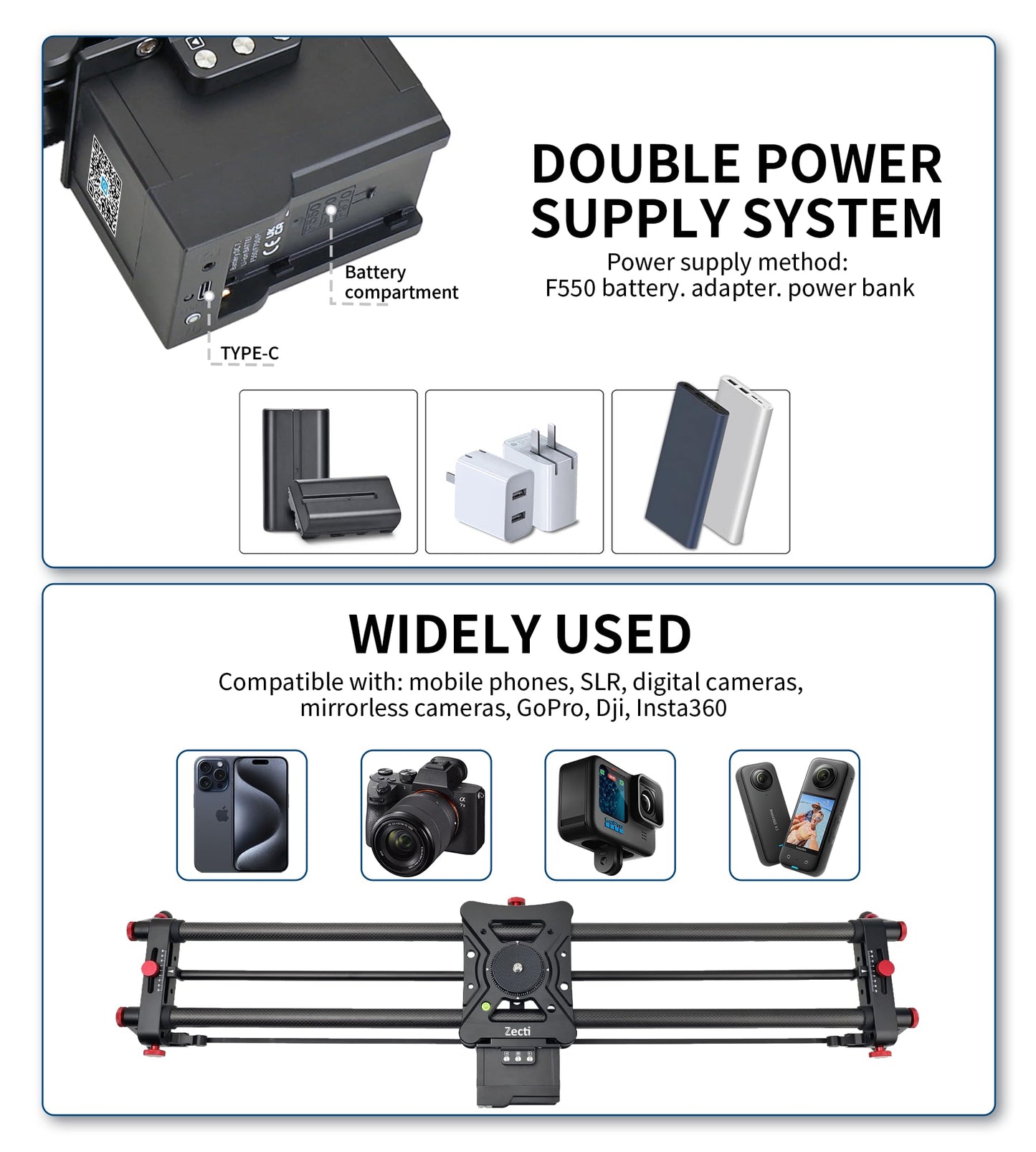 Camera Slider Motorized, Button/APP Dual Control, utomatic Round Trip, Time Lapse, Panoramic Shooting, Video Capture, Slider Smooth and Stable, 120°Panoramic Shooting, Carbon Fiber Tube
