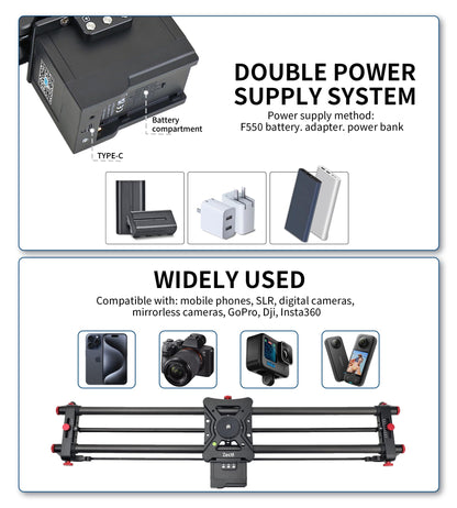 Camera Slider Motorized, Button/APP Dual Control, utomatic Round Trip, Time Lapse, Panoramic Shooting, Video Capture, Slider Smooth and Stable, 120°Panoramic Shooting, Carbon Fiber Tube