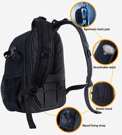 Camera Backpack Professional Camera Bag Waterproof Canvas Photography Backpack with Front Hard Shell&Laptop Compartment&Tripod Holder&Rain Cover Compatible with Canon/Nikon/Sony